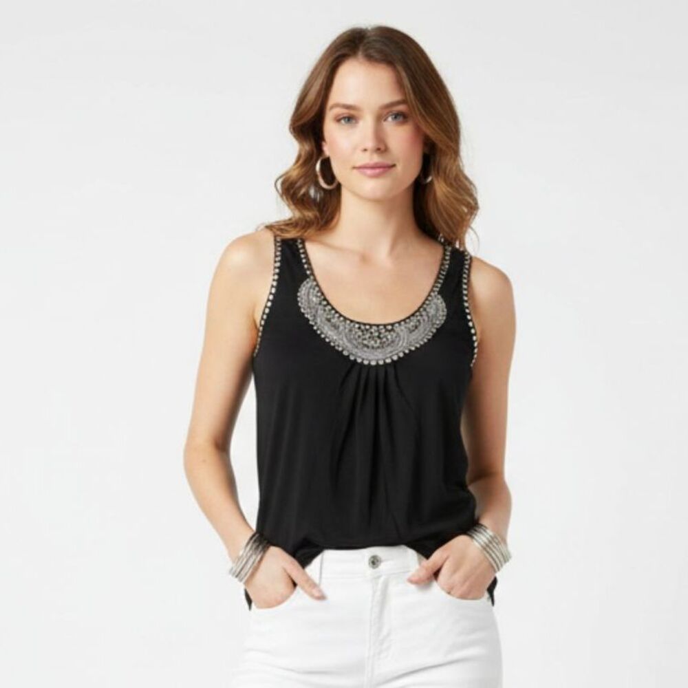 Mossimo Dutti Black Embellished Sleeveless Tank Top M